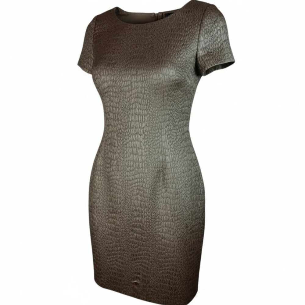 ELIE TAHARI Textured Sheath Dress Short Sleeve Brown Work to Cocktail 12